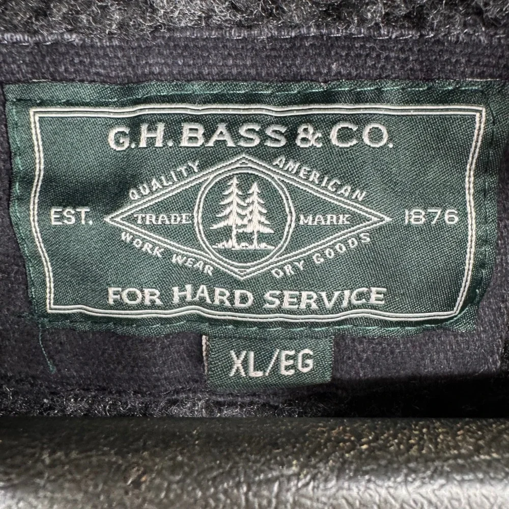 VTG GH Bass & Co Mens XL Black Canvas Sherpa Lined Hooded Workwear Jacket Bomber